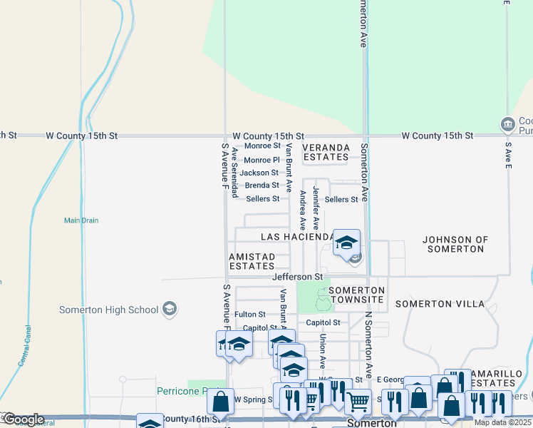 map of restaurants, bars, coffee shops, grocery stores, and more near Calle De Paz in Somerton
