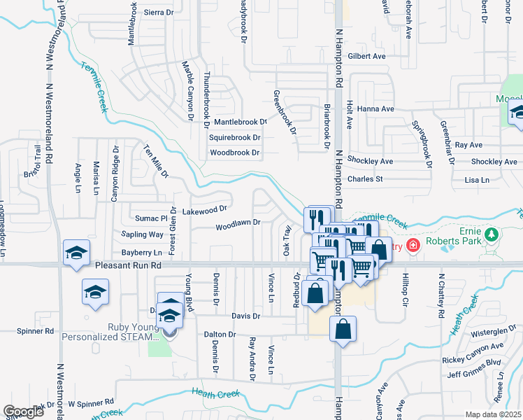 map of restaurants, bars, coffee shops, grocery stores, and more near 308 Lakewood Drive in DeSoto