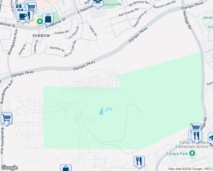 map of restaurants, bars, coffee shops, grocery stores, and more near Olympic Parkway in Chula Vista