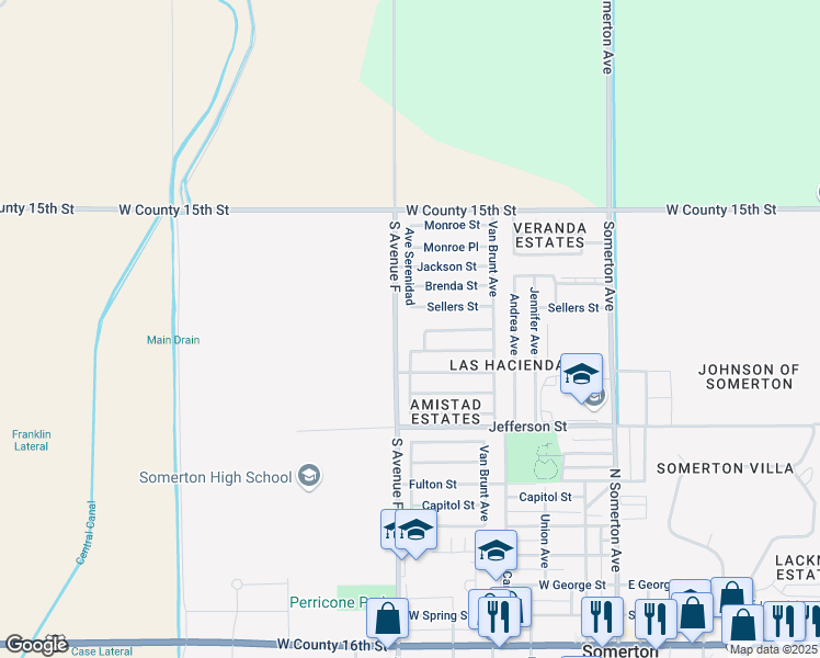 map of restaurants, bars, coffee shops, grocery stores, and more near 1260 Cesar Chavez Avenue in Somerton