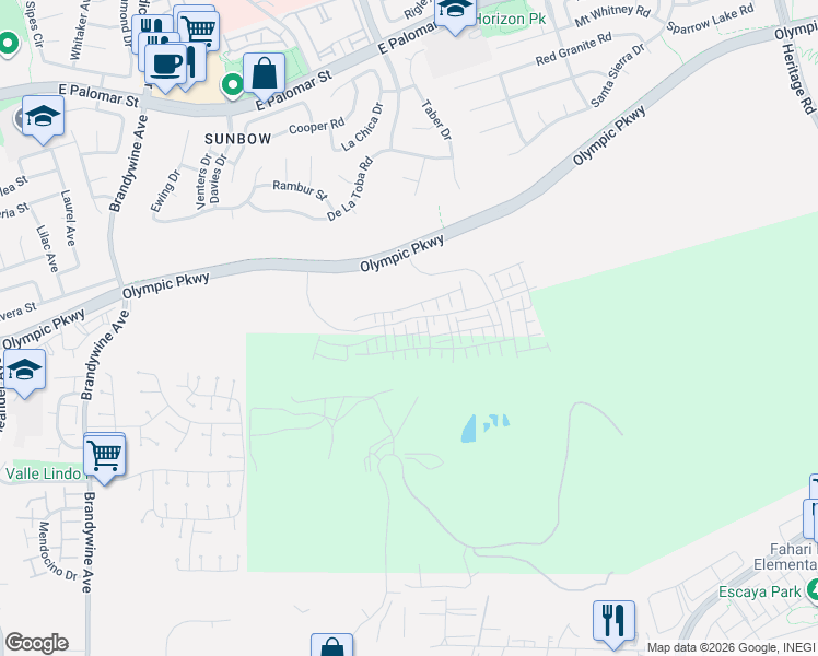 map of restaurants, bars, coffee shops, grocery stores, and more near Olympic Pkwy in Chula Vista