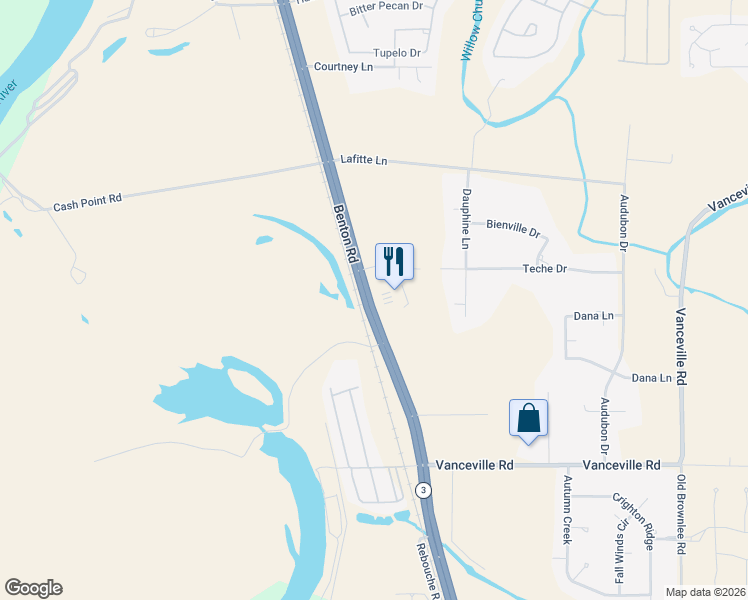 map of restaurants, bars, coffee shops, grocery stores, and more near 4901-4971 Benton Road in Bossier City