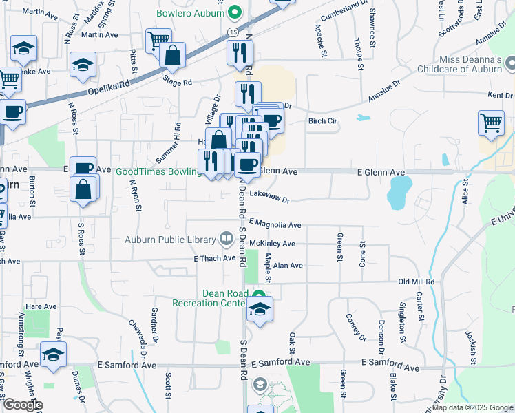 map of restaurants, bars, coffee shops, grocery stores, and more near 817 Cottage Lane in Auburn