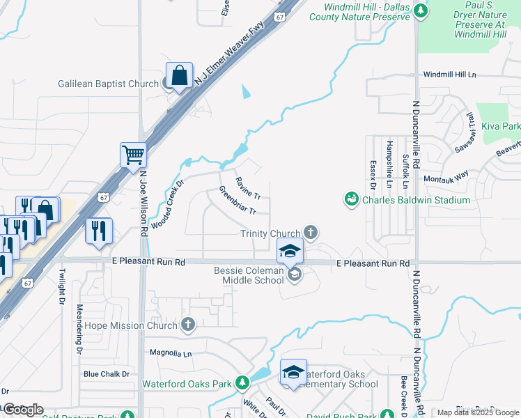 map of restaurants, bars, coffee shops, grocery stores, and more near 1006 Greenbriar Tr in Cedar Hill