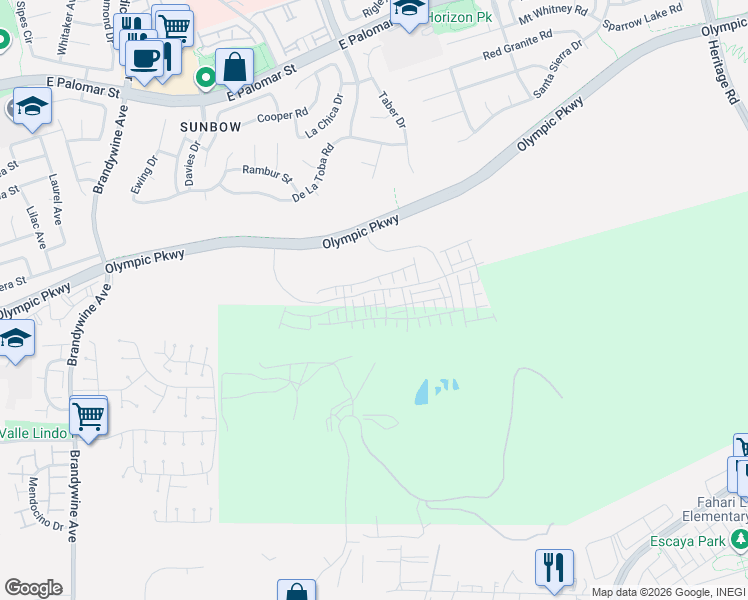 map of restaurants, bars, coffee shops, grocery stores, and more near Olympic Pkwy in Chula Vista