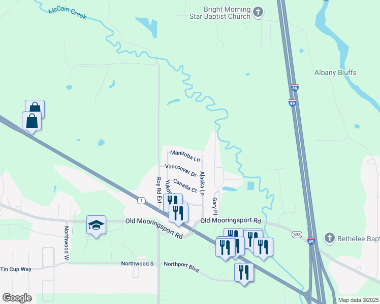 map of restaurants, bars, coffee shops, grocery stores, and more near 5936 Manitoba Lane in Shreveport