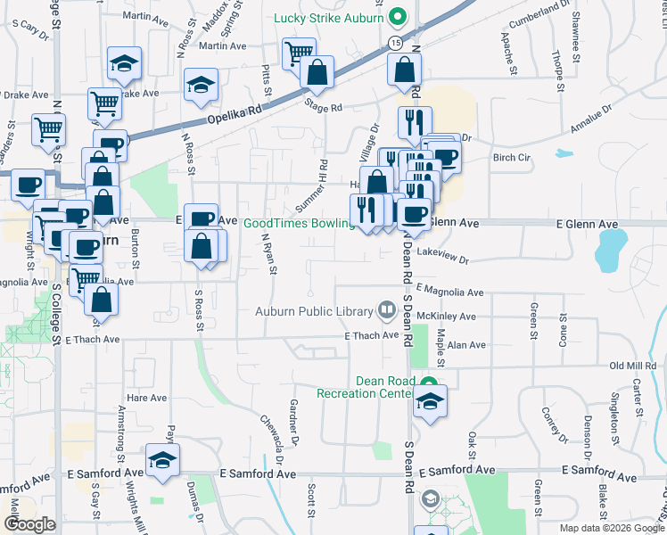 map of restaurants, bars, coffee shops, grocery stores, and more near 698 Queens Way in Auburn