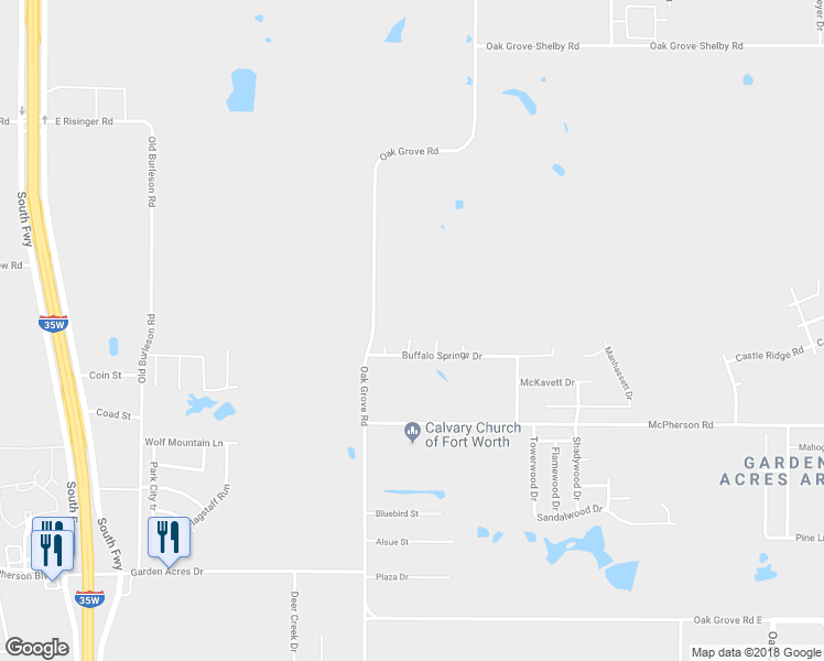 map of restaurants, bars, coffee shops, grocery stores, and more near 10300 Buffalo Springs Court in Fort Worth