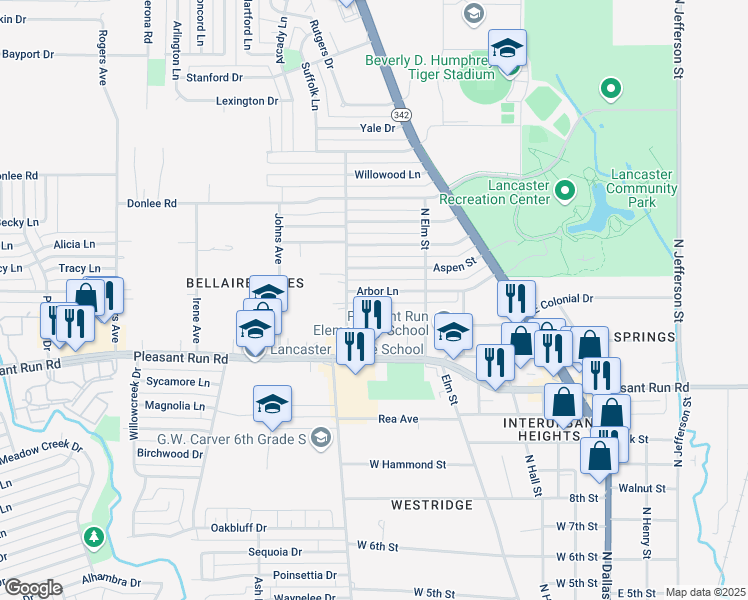 map of restaurants, bars, coffee shops, grocery stores, and more near 608 Arbor Lane in Lancaster