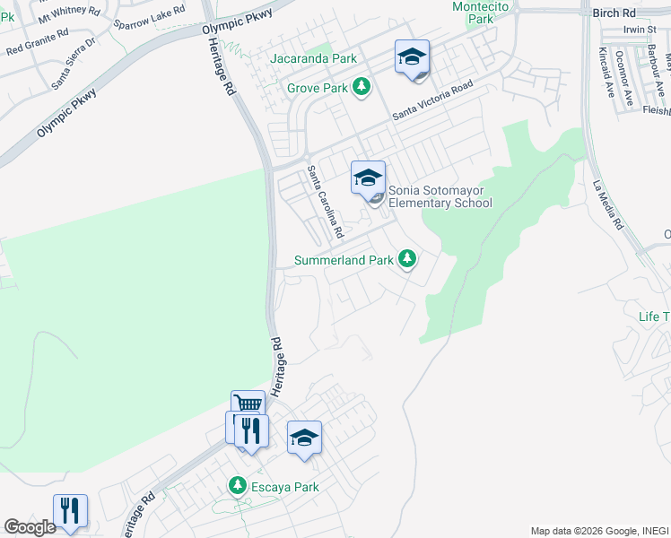 map of restaurants, bars, coffee shops, grocery stores, and more near 1233 Lorenzo Rd in Chula Vista