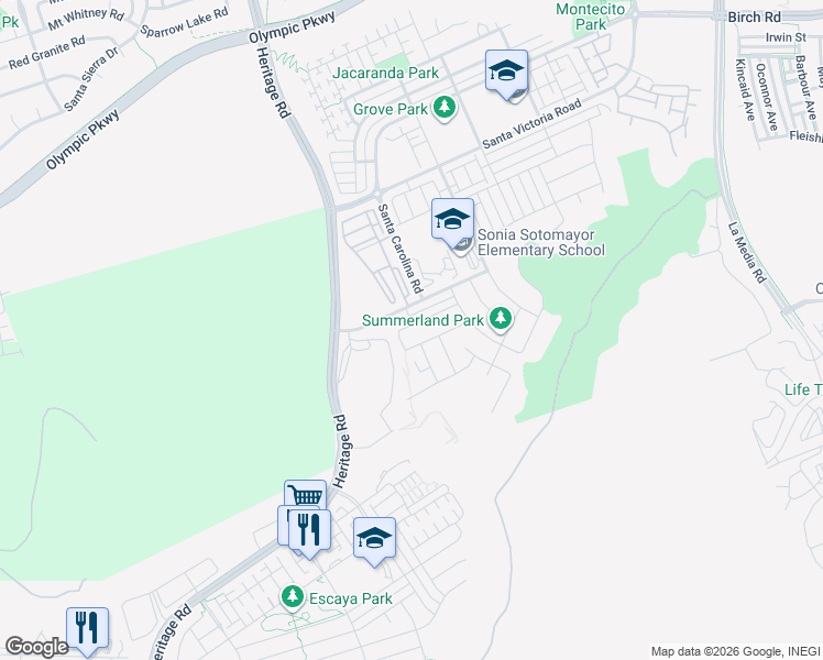 map of restaurants, bars, coffee shops, grocery stores, and more near 1233 Lorenzo Rd in Chula Vista
