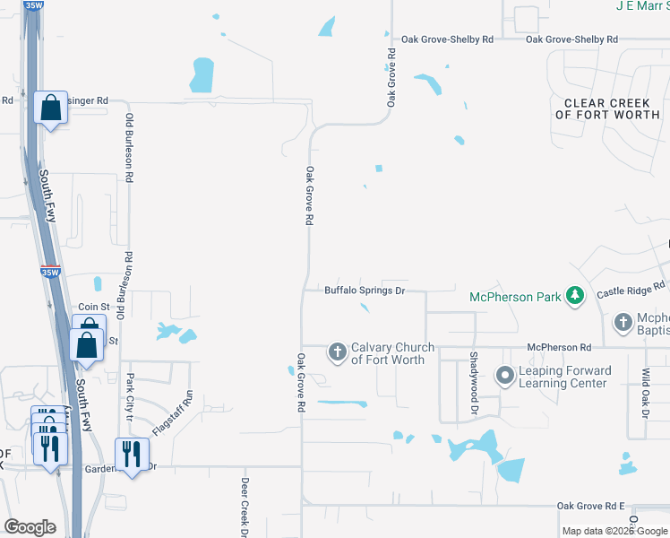 map of restaurants, bars, coffee shops, grocery stores, and more near 10305 Buffalo Springs Court in Fort Worth