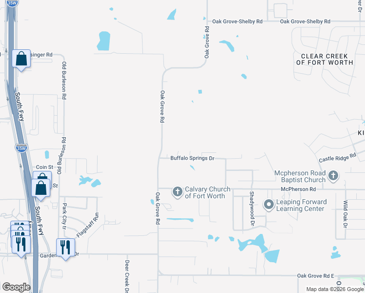 map of restaurants, bars, coffee shops, grocery stores, and more near 10305 Buffalo Springs Court in Fort Worth