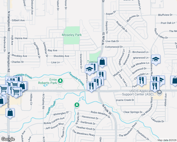 map of restaurants, bars, coffee shops, grocery stores, and more near 613 Worley Glen Avenue in DeSoto