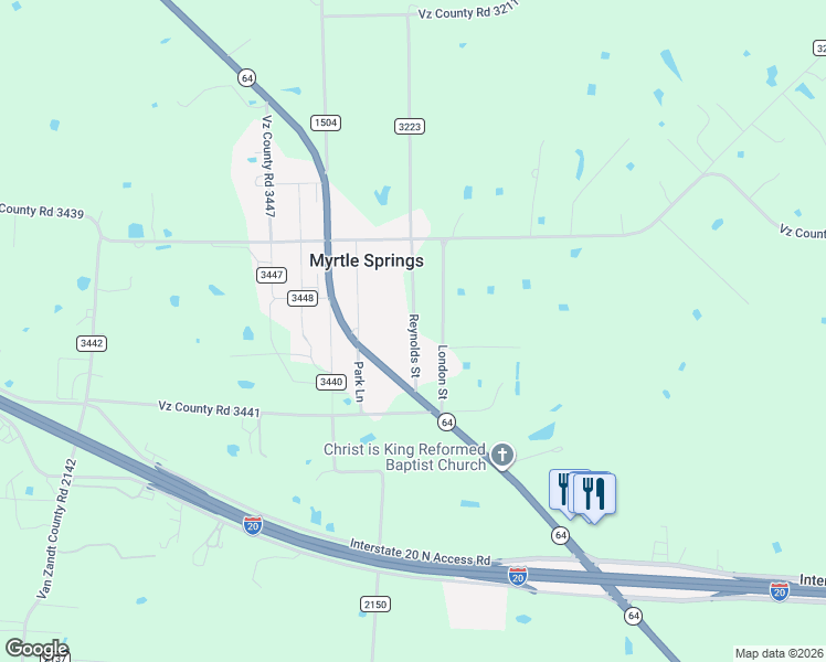 map of restaurants, bars, coffee shops, grocery stores, and more near 360 County Road 3225 in Wills Point