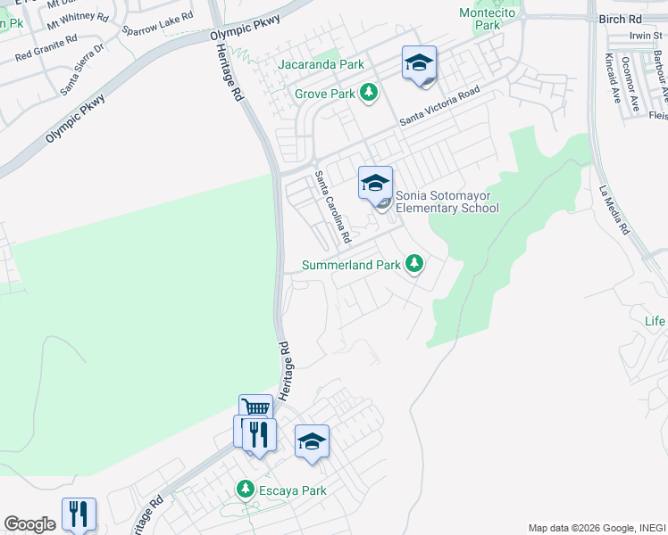 map of restaurants, bars, coffee shops, grocery stores, and more near 1215 Idanan Road in Chula Vista