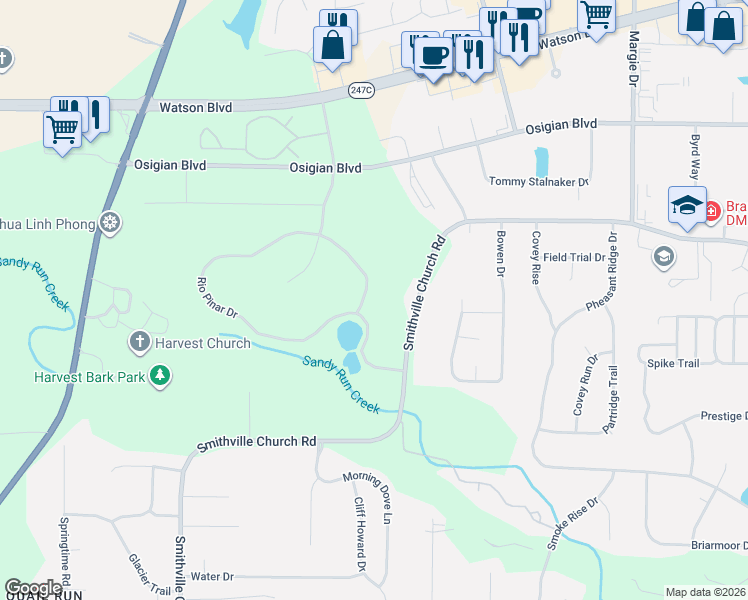 map of restaurants, bars, coffee shops, grocery stores, and more near 209 Rio Pinar Drive in Warner Robins