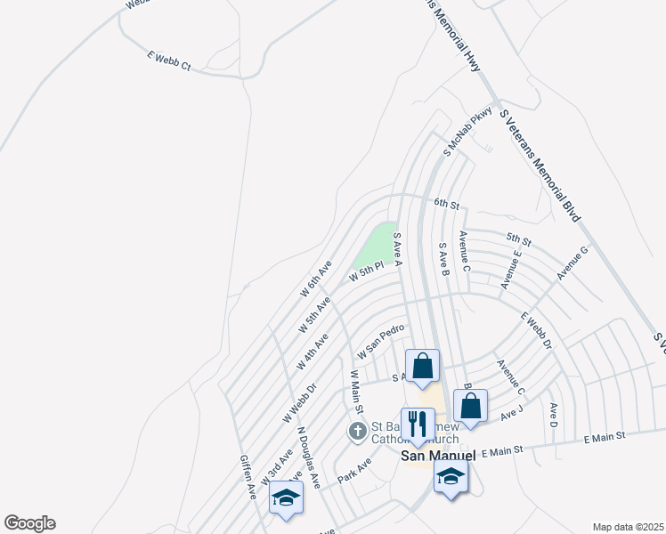 map of restaurants, bars, coffee shops, grocery stores, and more near 140 West 5th Avenue in San Manuel