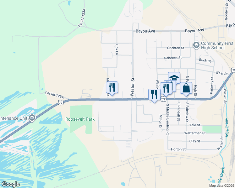map of restaurants, bars, coffee shops, grocery stores, and more near 1421 Shreveport Road in Minden
