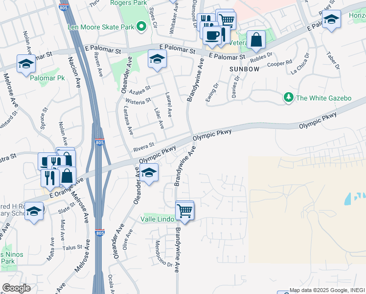 map of restaurants, bars, coffee shops, grocery stores, and more near 1540 Concord Way in Chula Vista