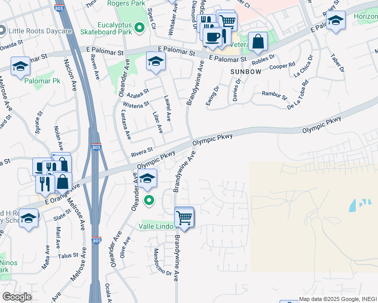 map of restaurants, bars, coffee shops, grocery stores, and more near 598 Portsmouth Drive in Chula Vista