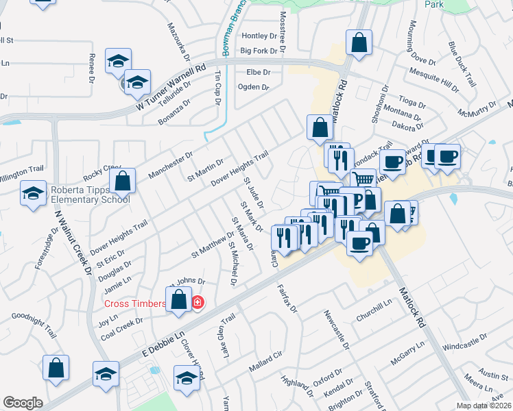 map of restaurants, bars, coffee shops, grocery stores, and more near in Mansfield