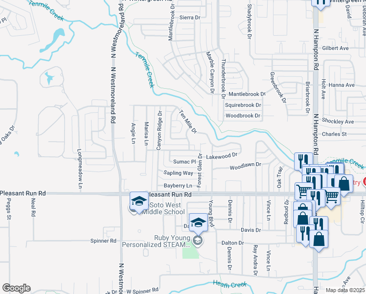 map of restaurants, bars, coffee shops, grocery stores, and more near 532 Hidden Brooke Drive in DeSoto