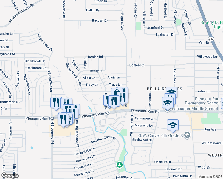 map of restaurants, bars, coffee shops, grocery stores, and more near 1037 Nancy Lane in Lancaster