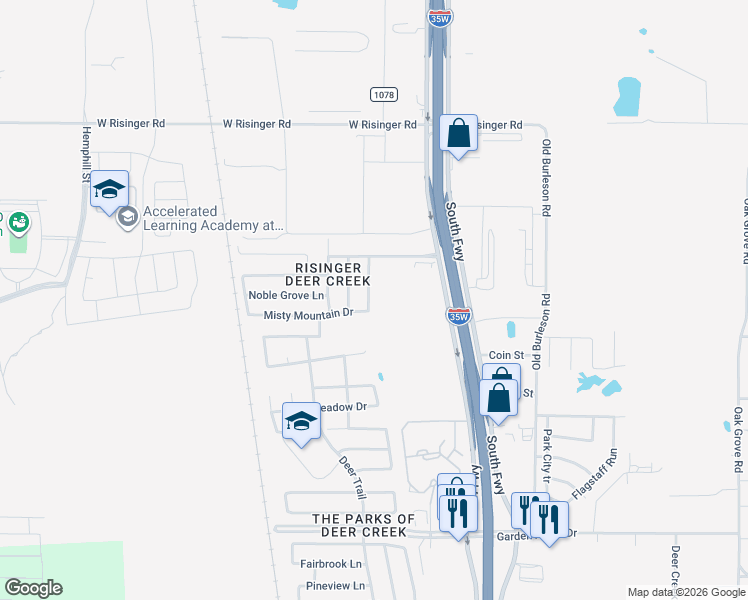 map of restaurants, bars, coffee shops, grocery stores, and more near 10041 Iron Ridge Drive in Fort Worth