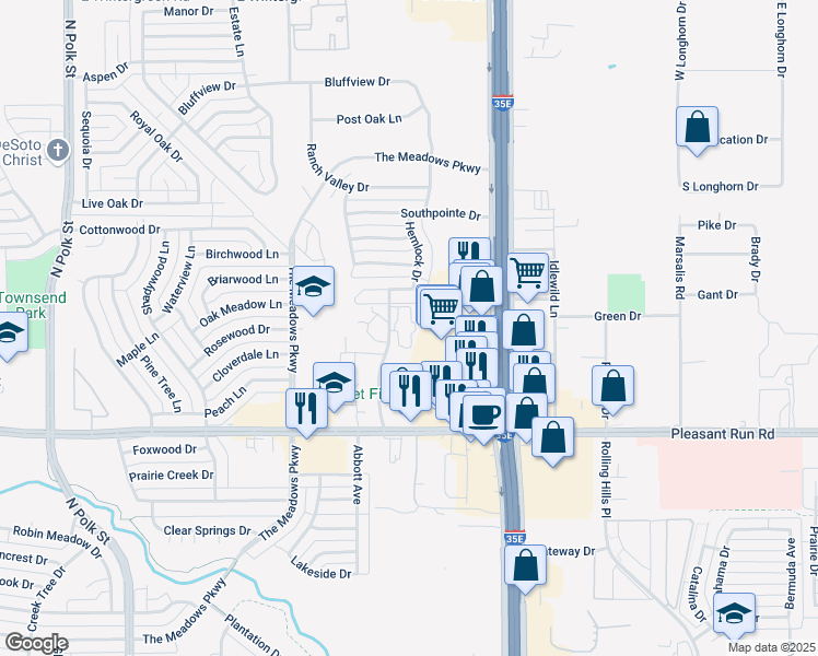 map of restaurants, bars, coffee shops, grocery stores, and more near 1020 Pecan Crossing Drive in DeSoto