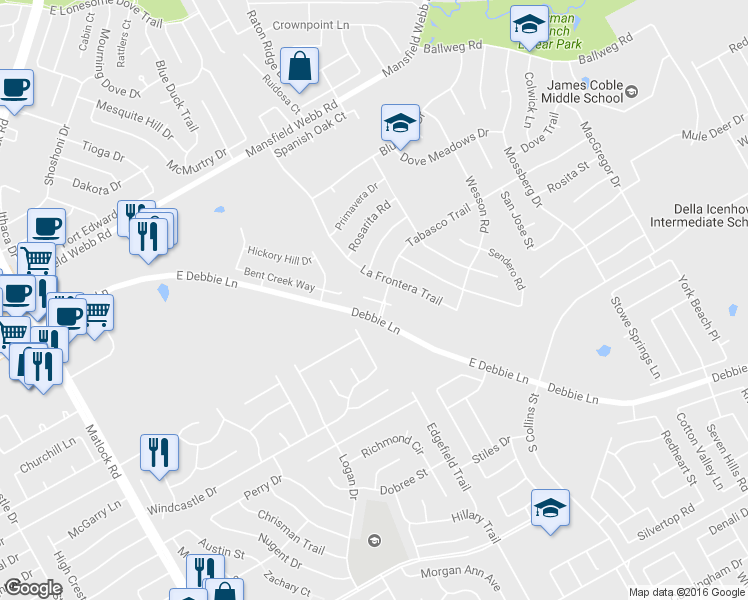 map of restaurants, bars, coffee shops, grocery stores, and more near 8110 Toltec Court in Arlington