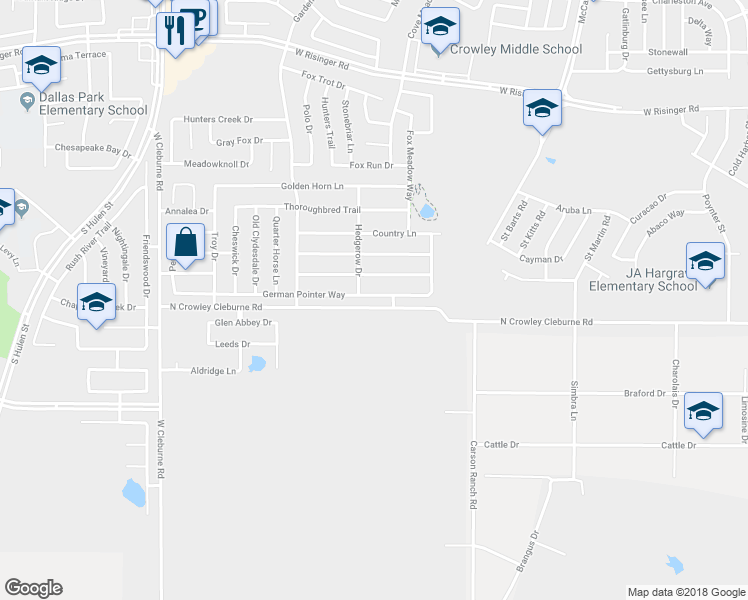 map of restaurants, bars, coffee shops, grocery stores, and more near 3937 German Pointer Way in Fort Worth