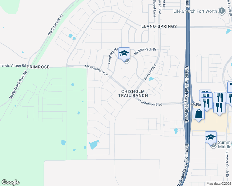 map of restaurants, bars, coffee shops, grocery stores, and more near 6209 Livestock Lane in Fort Worth