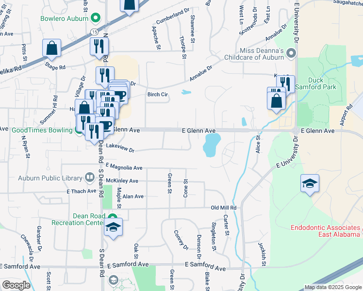 map of restaurants, bars, coffee shops, grocery stores, and more near 1136 East Glenn Avenue in Auburn