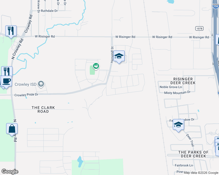 map of restaurants, bars, coffee shops, grocery stores, and more near 9901 Hemphill Street in Fort Worth