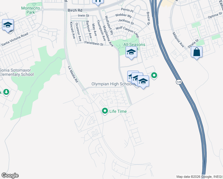 map of restaurants, bars, coffee shops, grocery stores, and more near Santa Luna Street in Chula Vista