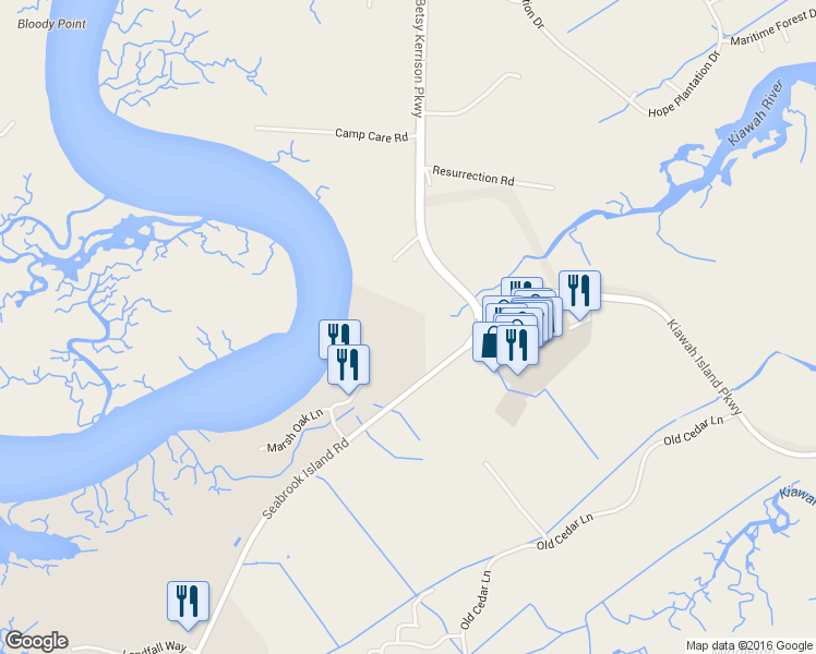 map of restaurants, bars, coffee shops, grocery stores, and more near 4484 Betsy Kerrison Parkway in Johns Island