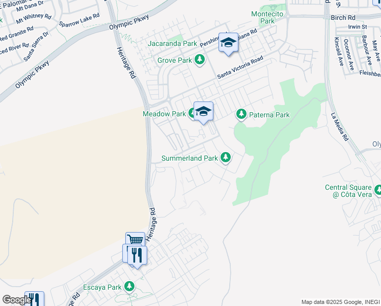 map of restaurants, bars, coffee shops, grocery stores, and more near 4 Santa Liza Avenue in Chula Vista