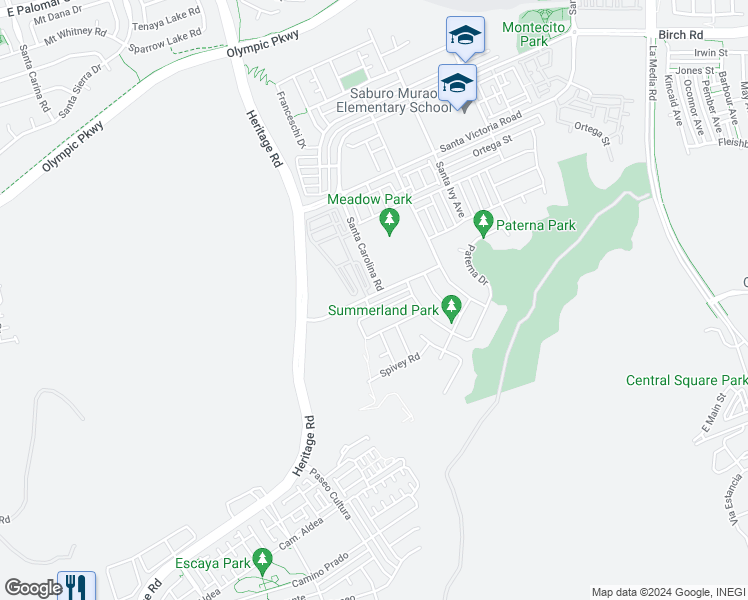map of restaurants, bars, coffee shops, grocery stores, and more near 4 Santa Liza Avenue in Chula Vista