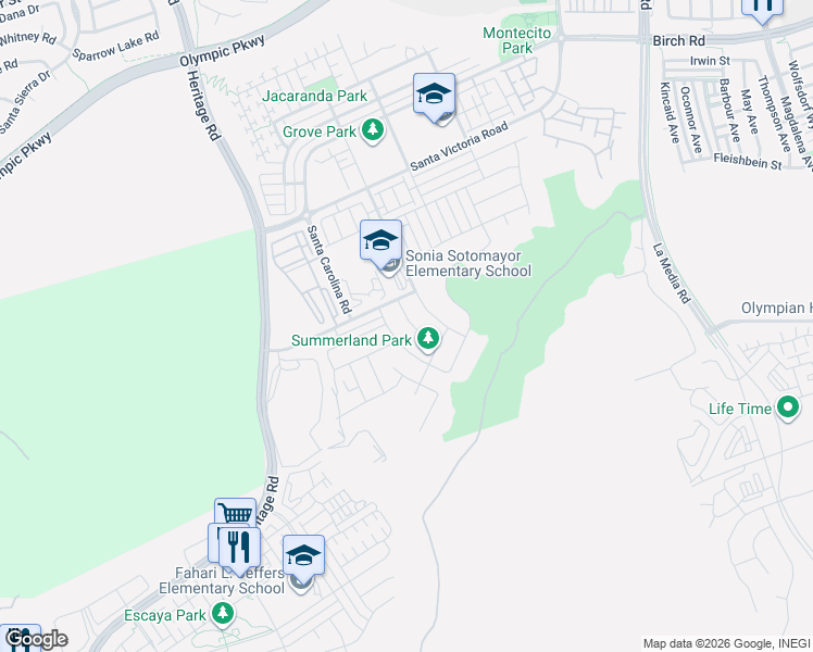 map of restaurants, bars, coffee shops, grocery stores, and more near 1805 Martinez Drive in Chula Vista