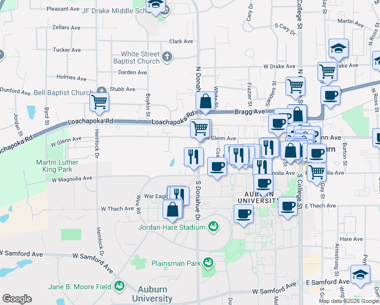 map of restaurants, bars, coffee shops, grocery stores, and more near 528 Genelda Avenue in Auburn