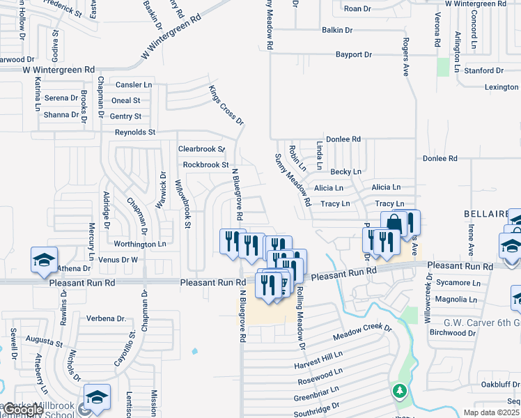 map of restaurants, bars, coffee shops, grocery stores, and more near 1473 North Bluegrove Road in Lancaster