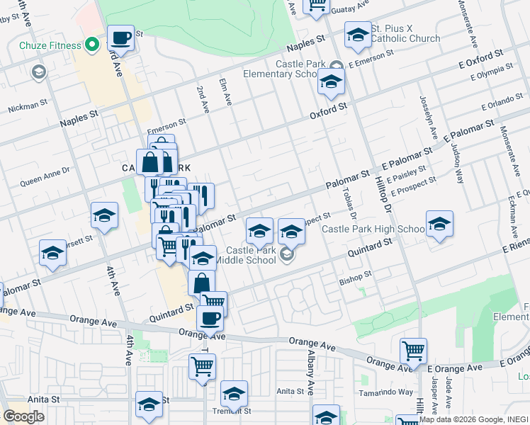map of restaurants, bars, coffee shops, grocery stores, and more near 5 Palomar Street in Chula Vista
