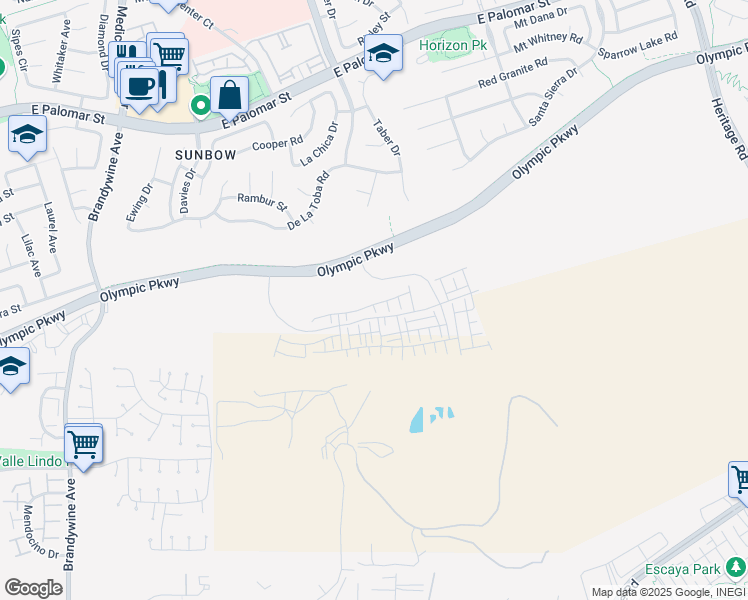 map of restaurants, bars, coffee shops, grocery stores, and more near Olympic Parkway in Chula Vista
