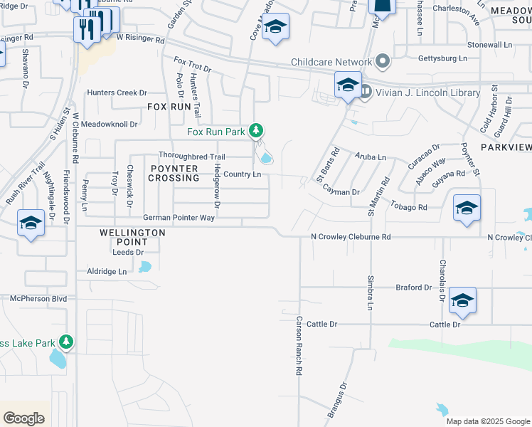 map of restaurants, bars, coffee shops, grocery stores, and more near 3826 German Pointer Way in Fort Worth