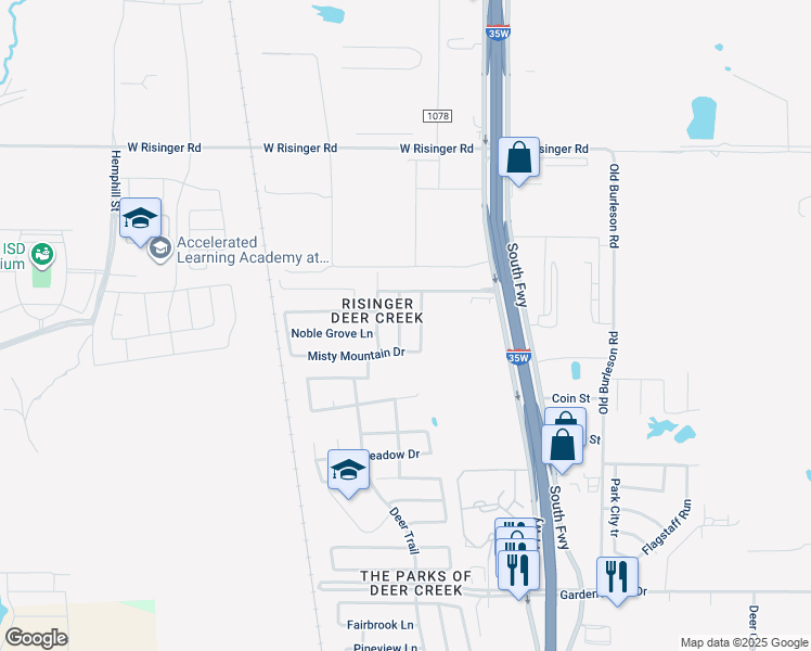 map of restaurants, bars, coffee shops, grocery stores, and more near 10029 Quail Glen Drive in Fort Worth