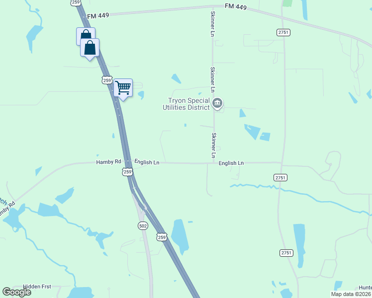 map of restaurants, bars, coffee shops, grocery stores, and more near 433 English Lane in Longview