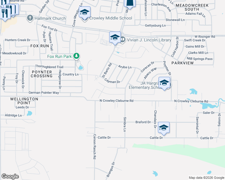 map of restaurants, bars, coffee shops, grocery stores, and more near 3512 Saint Vincent Road in Fort Worth