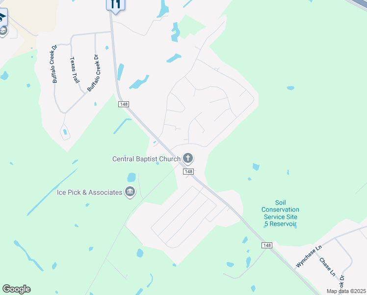 map of restaurants, bars, coffee shops, grocery stores, and more near 104 Countryview Lane in Crandall