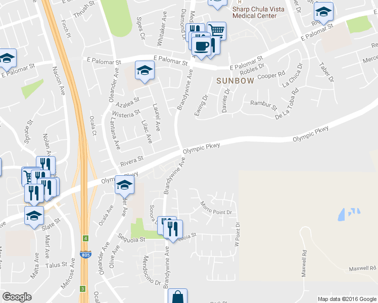 map of restaurants, bars, coffee shops, grocery stores, and more near 598 Portsmouth Drive in Chula Vista